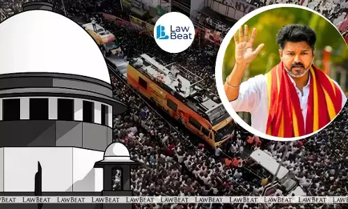 Supreme Court bench of Justices JK Maheshwari and Vijay Bishnoi hearing TVK’s plea against the Madras High Court SIT enquiry order in the Karur stampede case.