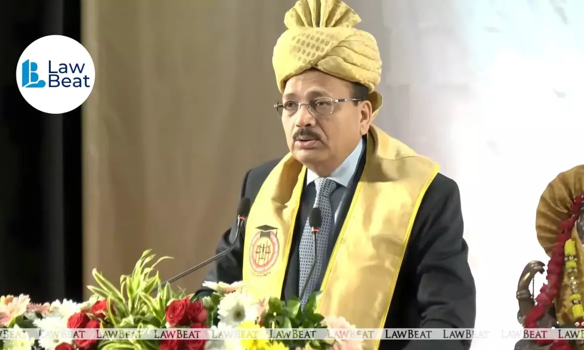 Justice Surya Kant addressing the Oudh Bar Association Foundation Day event in Lucknow, emphasizing empathy and the equal importance of the Bar and Bench in justice delivery.