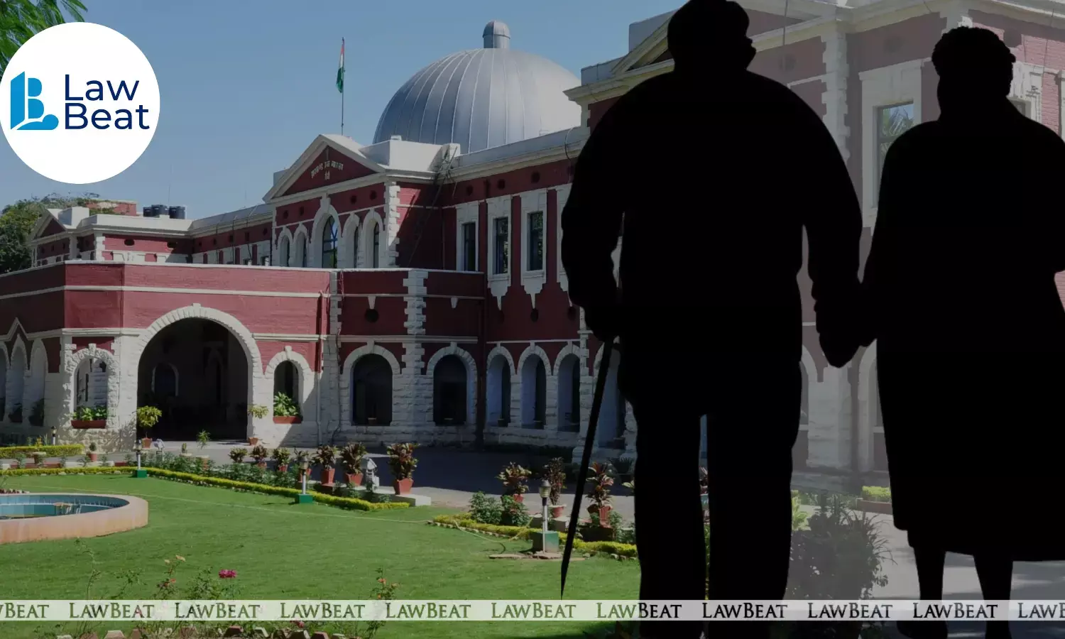 Silhouette of elderly couple in front of Jharkhand High Court building symbolising court protection for senior citizens in property dispute. Silhouette of elderly couple in front of Jharkhand High Court building symbolising court protection for senior citizens in property dispute.