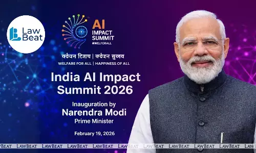Prime Minister Narendra Modi at the India AI Impact Summit 2026 inauguration event graphic highlighting AI and law, ethical AI and responsible AI themes.