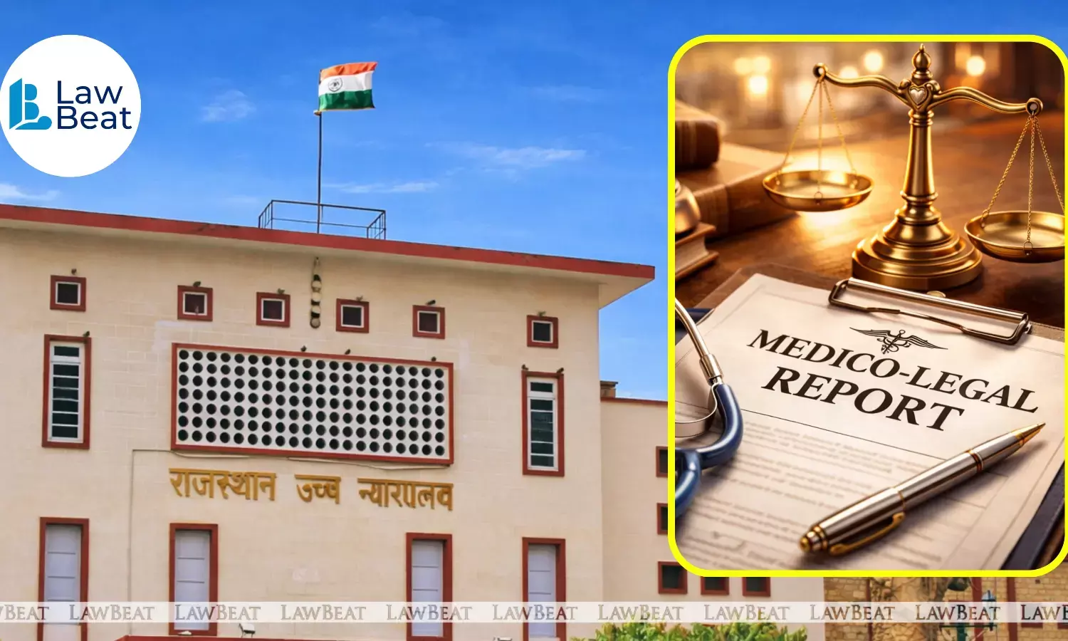 Rajasthan High Court building with illustration of a medico-legal report highlighting court directions on standardised medical opinions in criminal cases