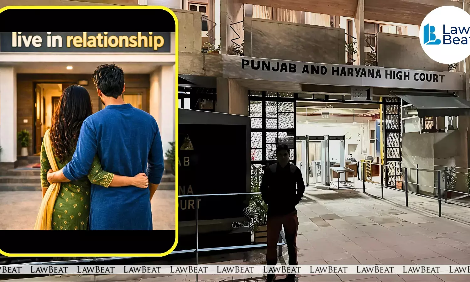 Punjab and Haryana High Court building with illustration representing a live-in couple seeking protection.