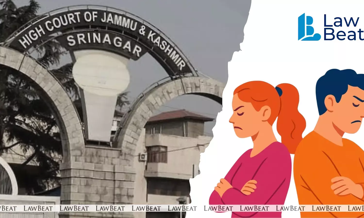 Jammu and Kashmir High Court building with illustration depicting marital separation dispute.
