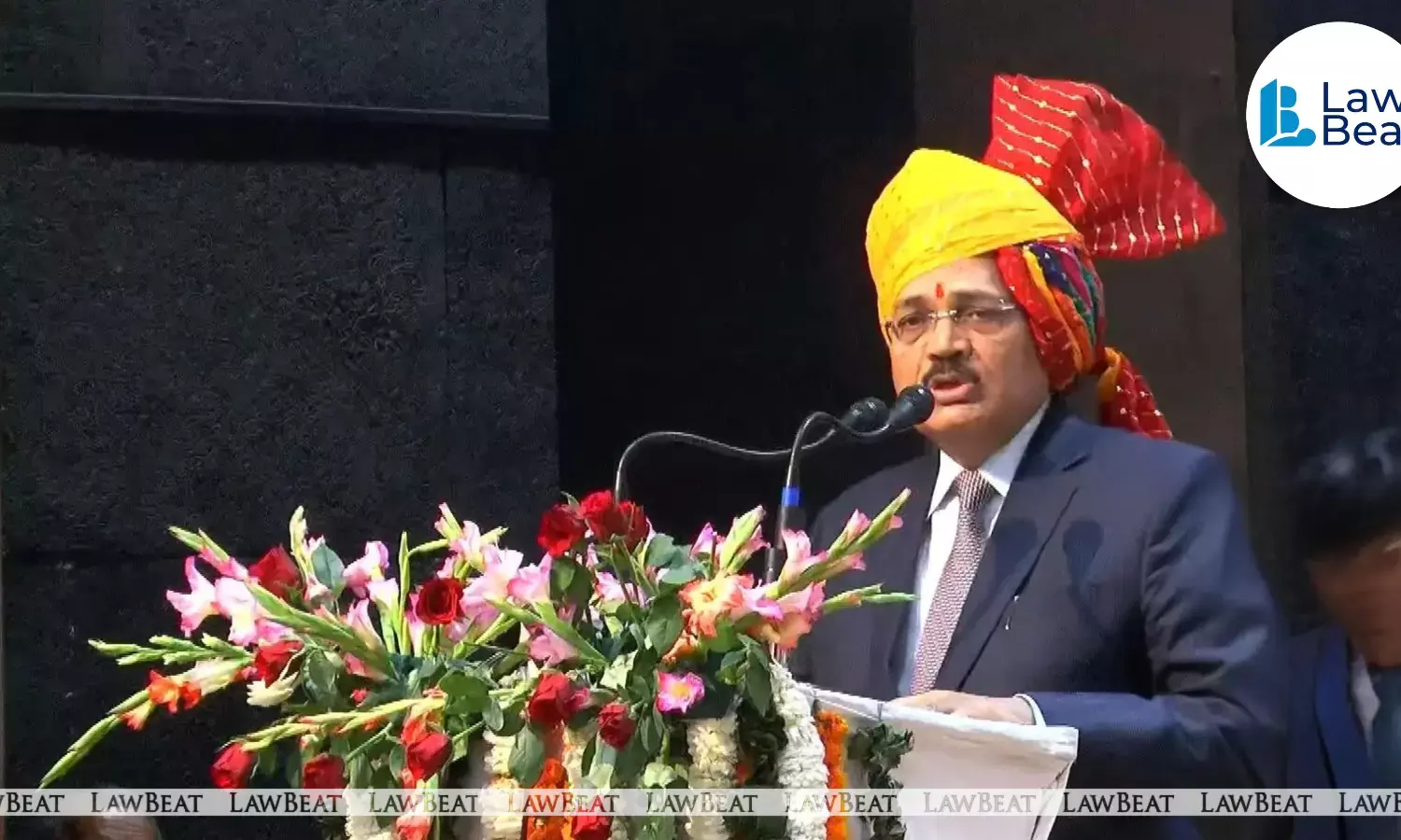CJI Surya Kant speaking at the foundation stone ceremony of the Mandi Judicial Court Complex in Himachal Pradesh.