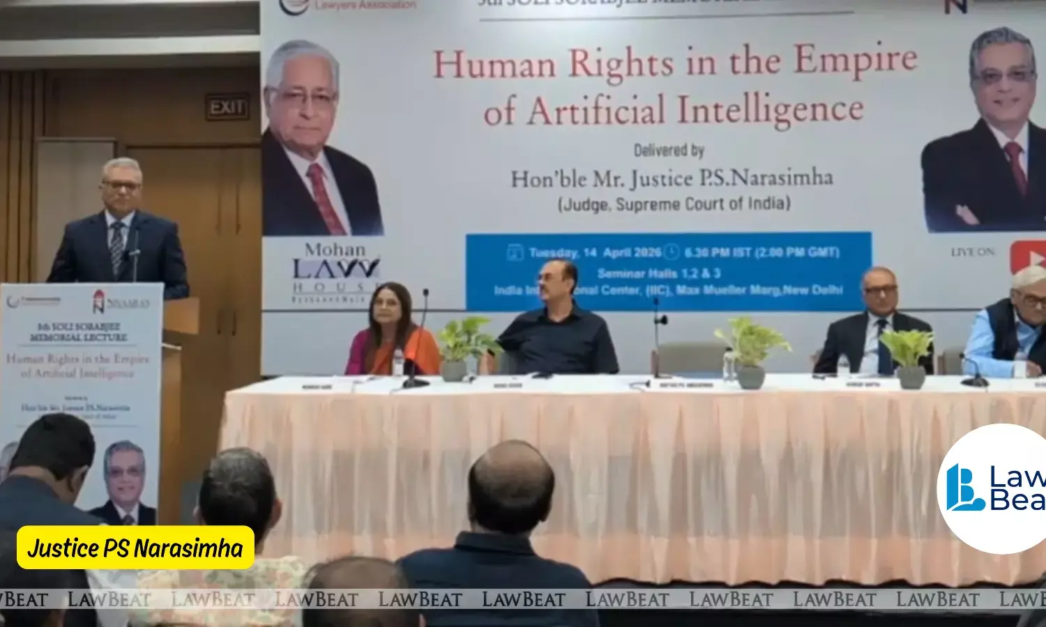Justice PS Narasimha addressing a lecture on artificial intelligence, deepfakes, and their impact on women and human rights