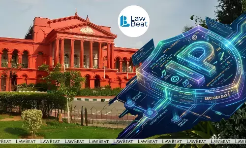 Karnataka High Court building with digital lock and data security graphic representing ownership of company code and cybercrime investigation