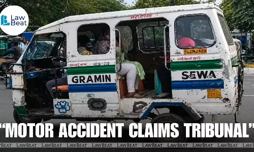 A Gramin Seva public utility vehicle used in Delhi, alongside a LawBeat graphic referencing a Motor Accident Claims Tribunal order on vehicle ownership transfer violations.