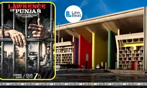 Poster of the film “Lawrence of Punjab” alongside the Punjab and Haryana High Court building in a LawBeat graphic about the court’s order allowing the film’s release subject to title modification.