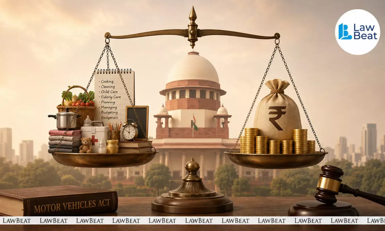 Supreme Court ruling recognising homemakers unpaid domestic work and fixing Rs 30,000 monthly notional income for MACT compensation.