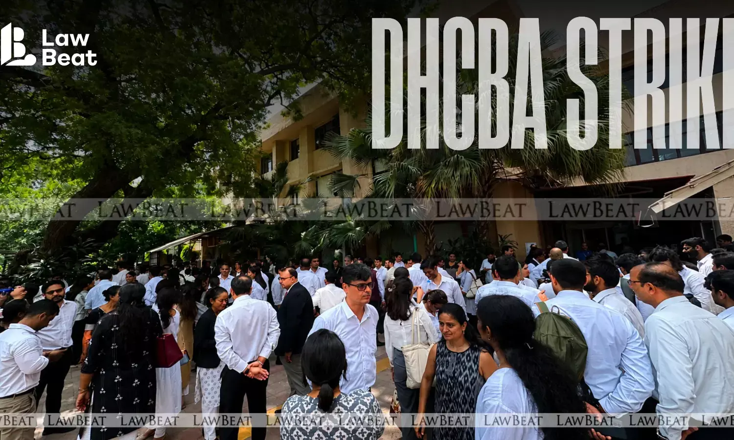 Lawyers gathered at the Delhi High Court during the DHCBA strike protesting the proposal to increase the pecuniary jurisdiction of Delhi district courts.