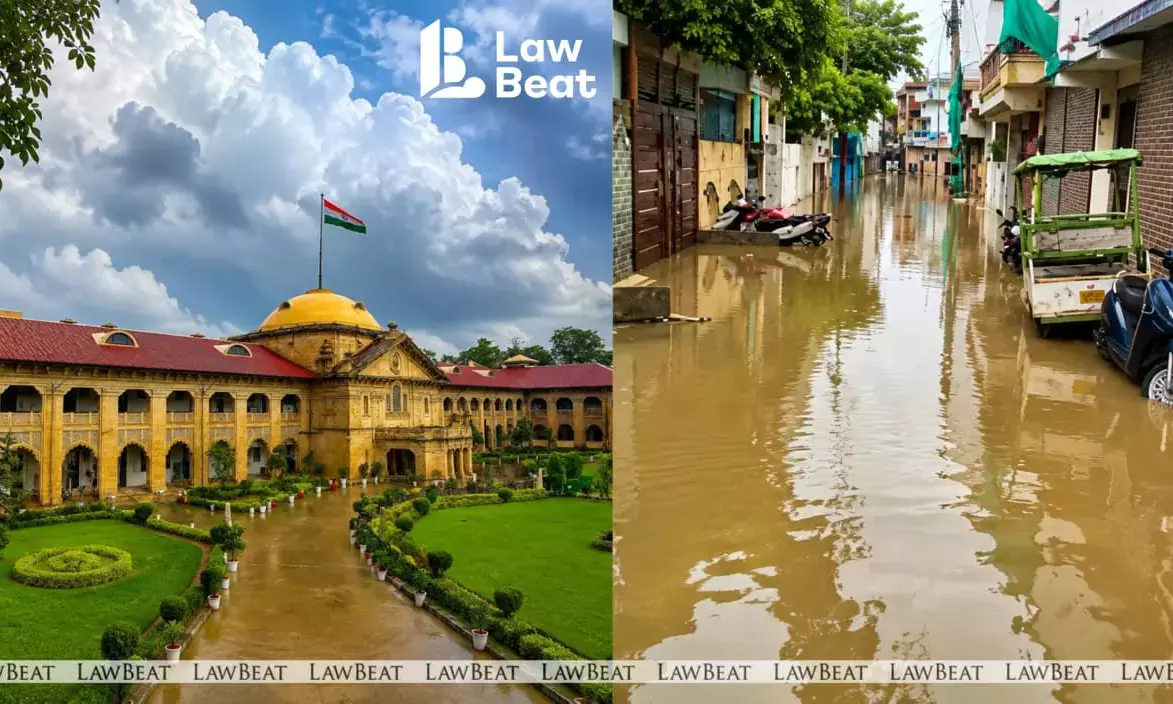 Waterlogged roads in Prayagraj after incessant rain, prompting Allahabad High Court to take suo motu cognizance.